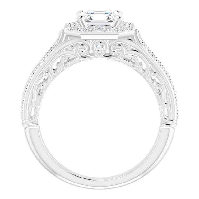 18K White Asscher Vintage-Inspired Halo-Style Engagement Ring Mounting