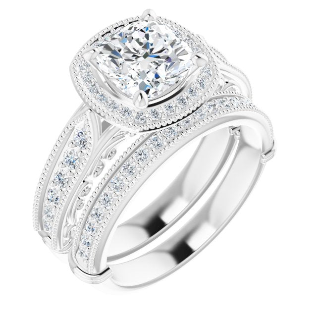 18K White Cushion Vintage-Inspired Halo-Style Engagement Ring Mounting