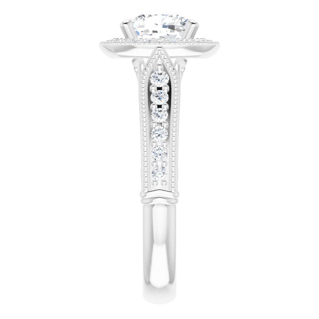 18K White Cushion Vintage-Inspired Halo-Style Engagement Ring Mounting