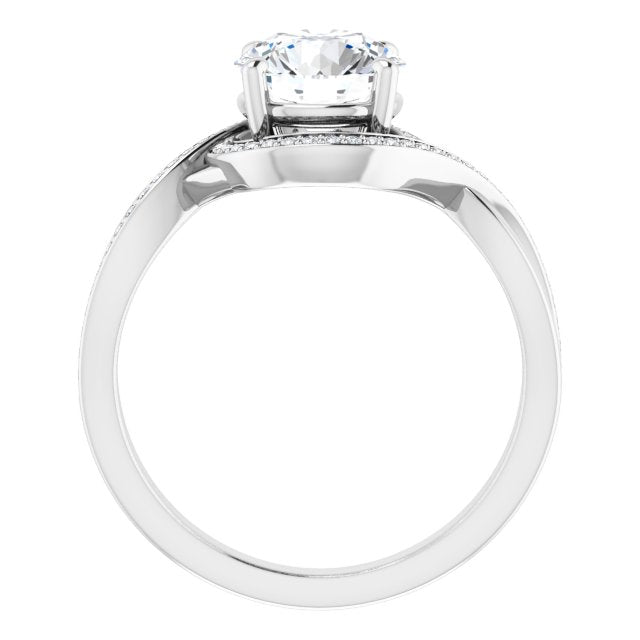 18K White Bypass Halo-Style Engagement Ring Mounting