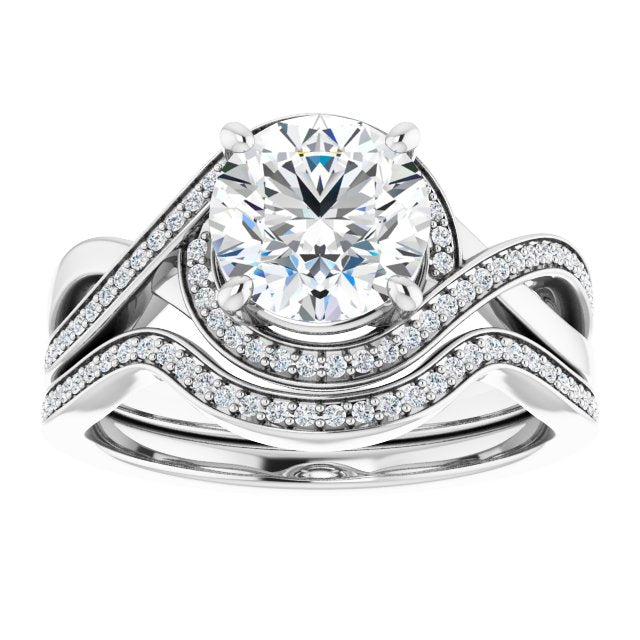 18K White Bypass Halo-Style Engagement Ring Mounting