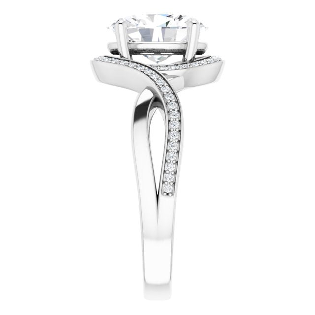 18K White Bypass Halo-Style Engagement Ring Mounting