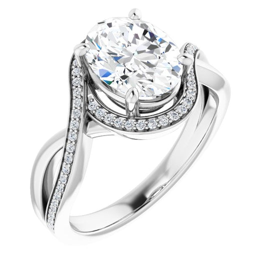 18K White Bypass Halo-Style Engagement Ring Mounting