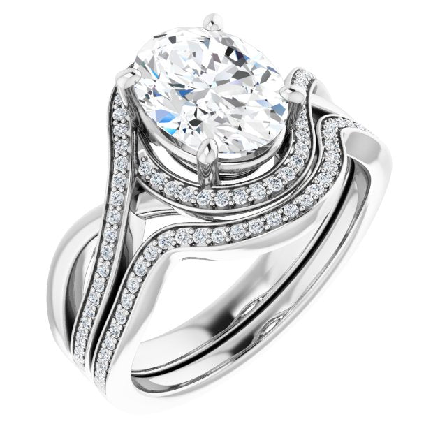 18K White Bypass Halo-Style Engagement Ring Mounting