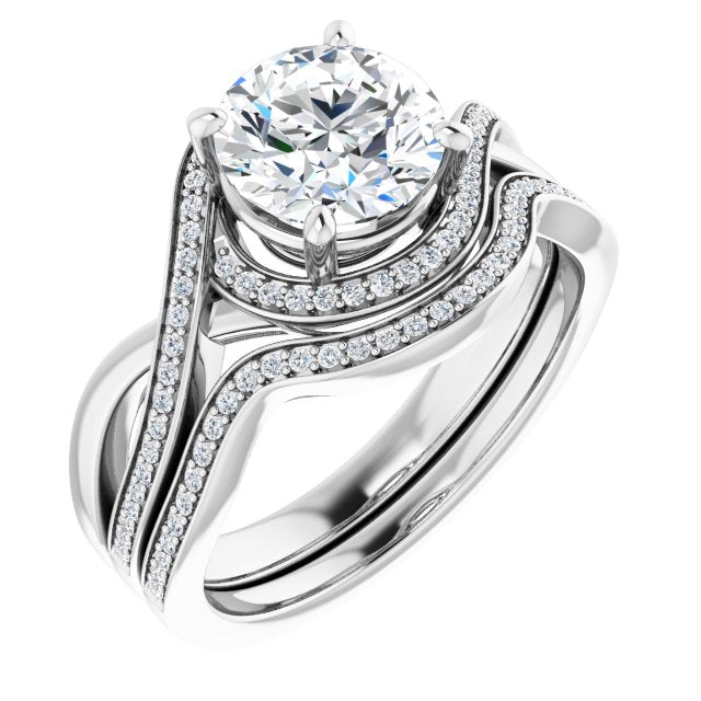 18K White Bypass Halo-Style Engagement Ring Mounting