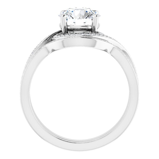 18K White Bypass Halo-Style Engagement Ring Mounting
