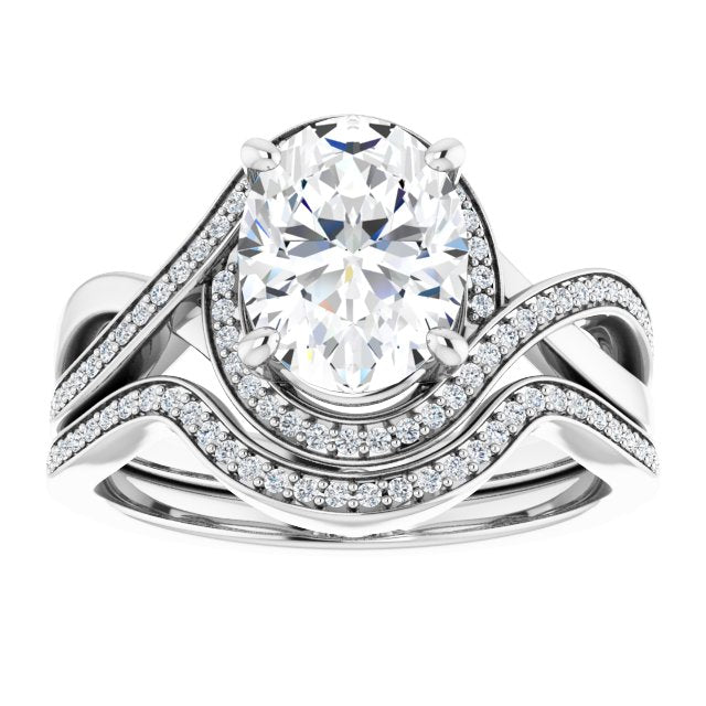 18K White Bypass Halo-Style Engagement Ring Mounting