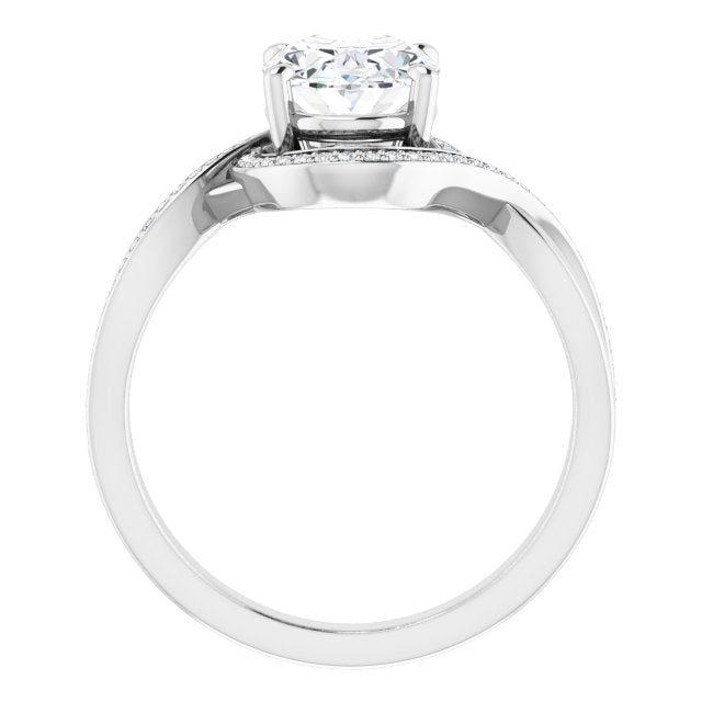 18K White Bypass Halo-Style Engagement Ring Mounting