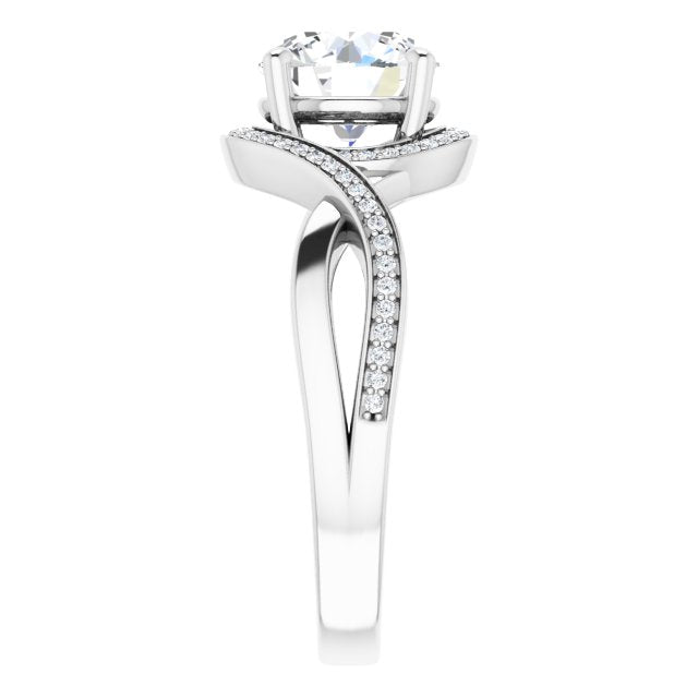 18K White Bypass Halo-Style Engagement Ring Mounting