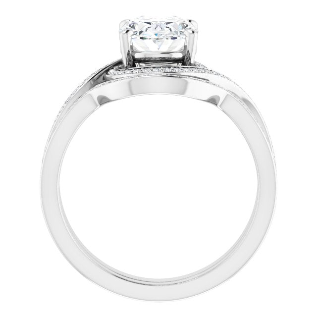 18K White Bypass Halo-Style Engagement Ring Mounting