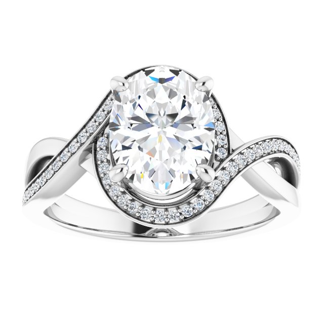 18K White Bypass Halo-Style Engagement Ring Mounting