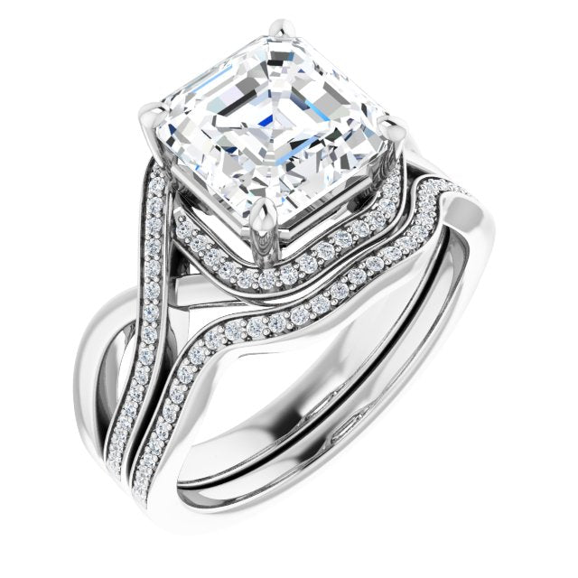 18K White Bypass Halo-Style Engagement Ring Mounting