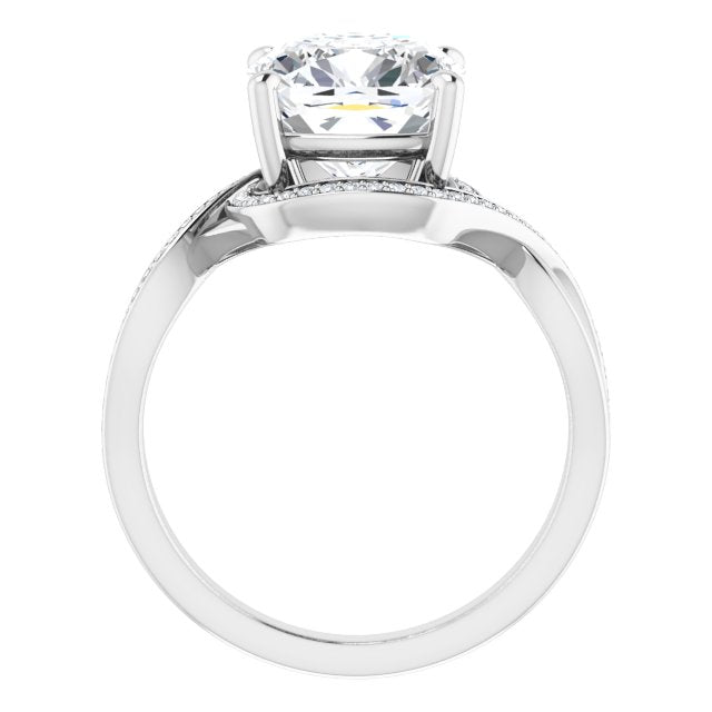 18K White Bypass Halo-Style Engagement Ring Mounting