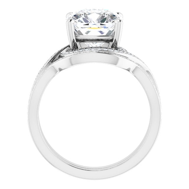 18K White Bypass Halo-Style Engagement Ring Mounting