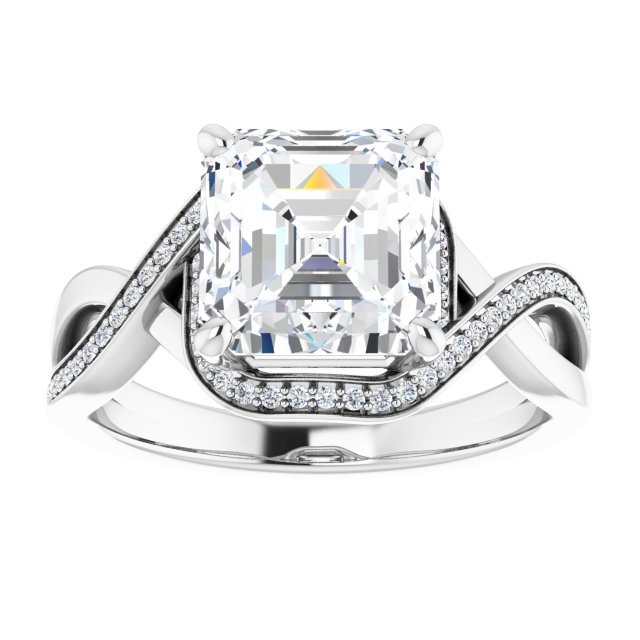 18K White Bypass Halo-Style Engagement Ring Mounting