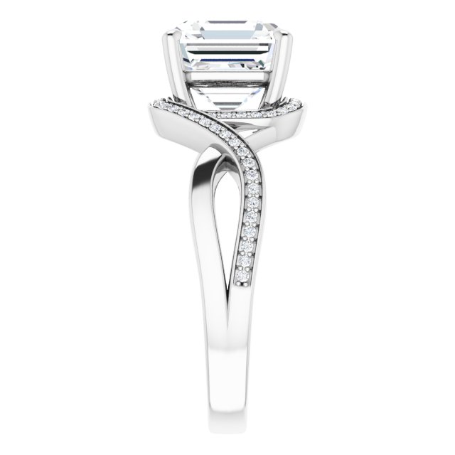 18K White Bypass Halo-Style Engagement Ring Mounting