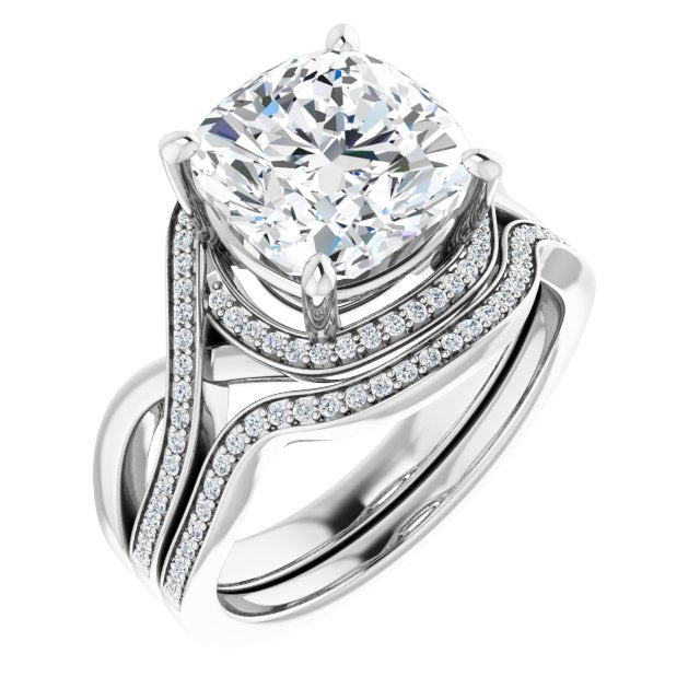 18K White Bypass Halo-Style Engagement Ring Mounting