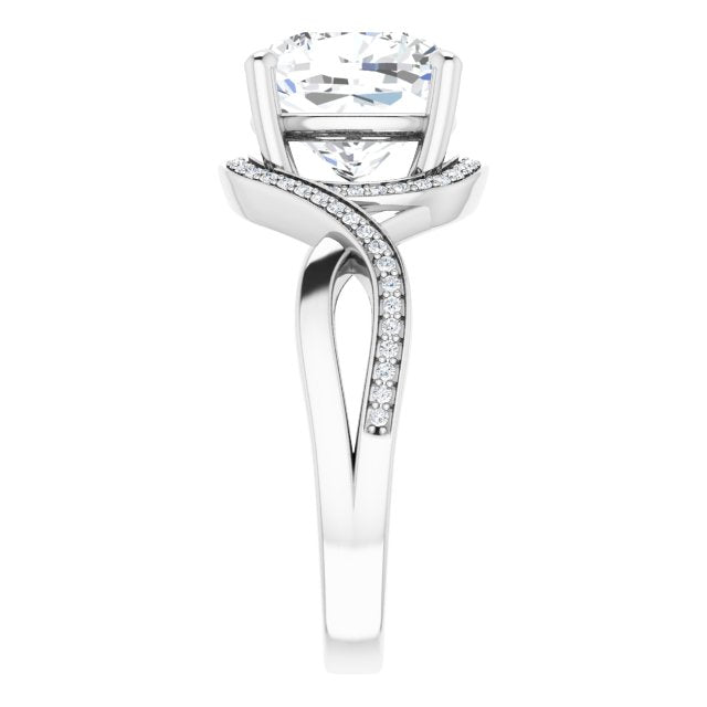 18K White Bypass Halo-Style Engagement Ring Mounting