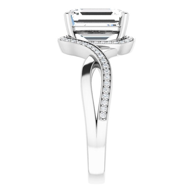 18K White Bypass Halo-Style Engagement Ring Mounting