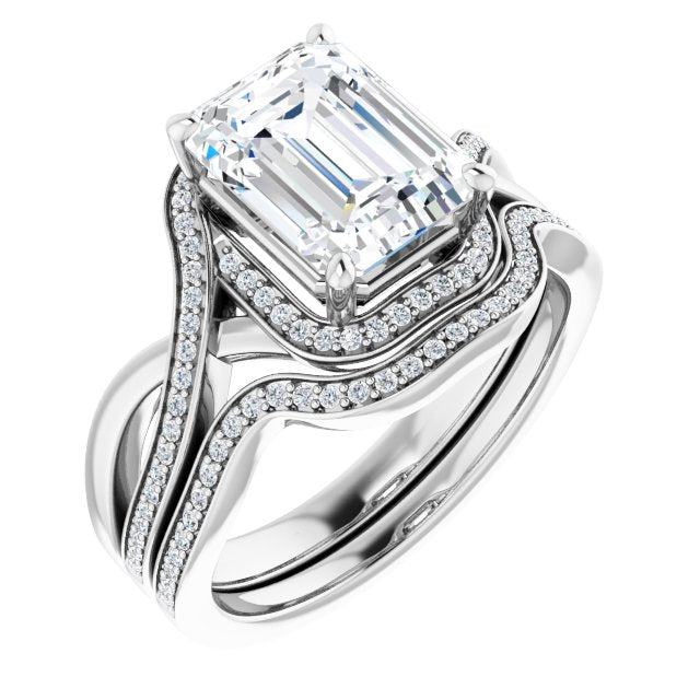 18K White Bypass Halo-Style Engagement Ring Mounting