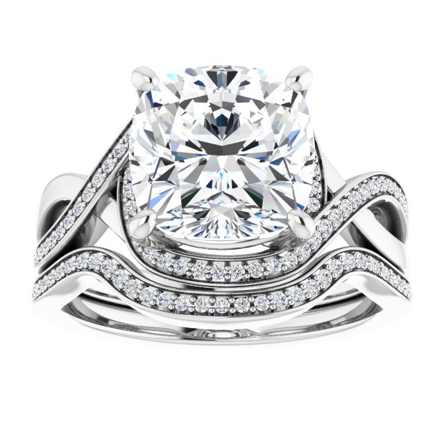 18K White Bypass Halo-Style Engagement Ring Mounting