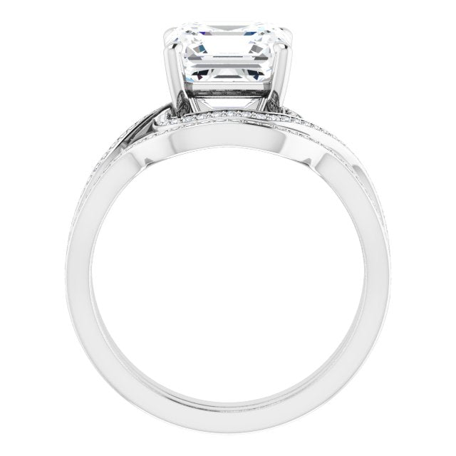 18K White Bypass Halo-Style Engagement Ring Mounting