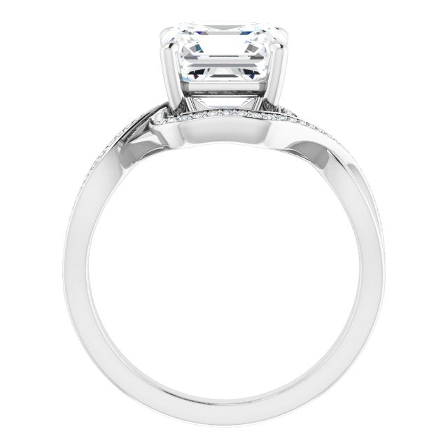 18K White Bypass Halo-Style Engagement Ring Mounting