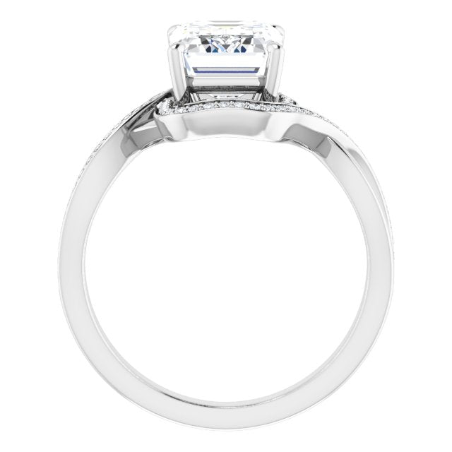 18K White Bypass Halo-Style Engagement Ring Mounting