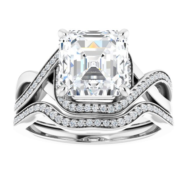 18K White Bypass Halo-Style Engagement Ring Mounting