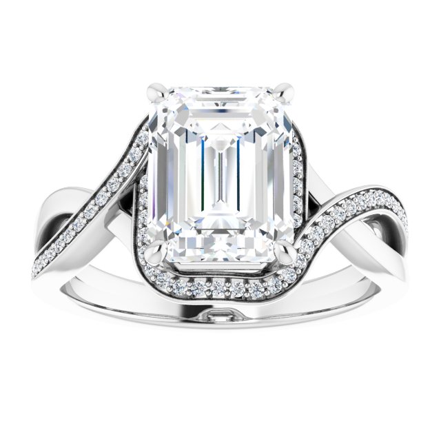 18K White Bypass Halo-Style Engagement Ring Mounting