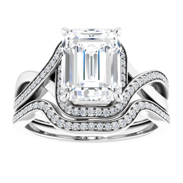 18K White Bypass Halo-Style Engagement Ring Mounting