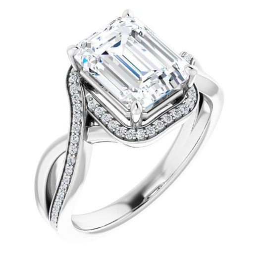 18K White Bypass Halo-Style Engagement Ring Mounting