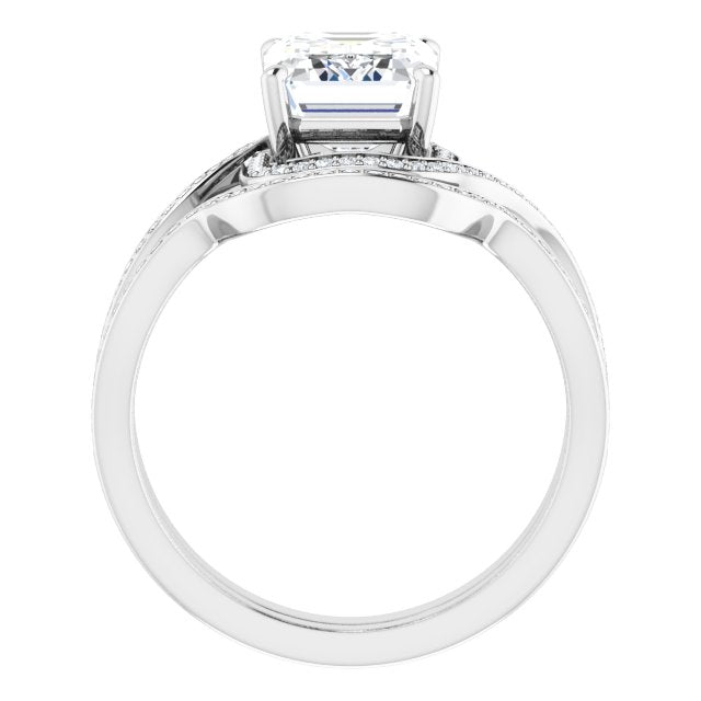 18K White Bypass Halo-Style Engagement Ring Mounting
