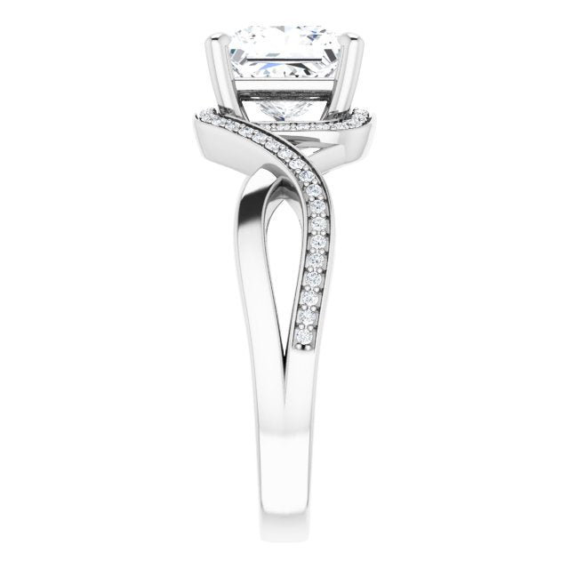 18K White Bypass Halo-Style Engagement Ring Mounting