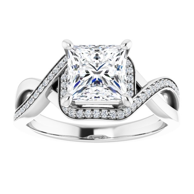 18K White Bypass Halo-Style Engagement Ring Mounting