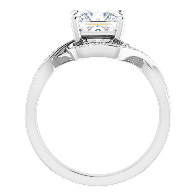 18K White Bypass Halo-Style Engagement Ring Mounting