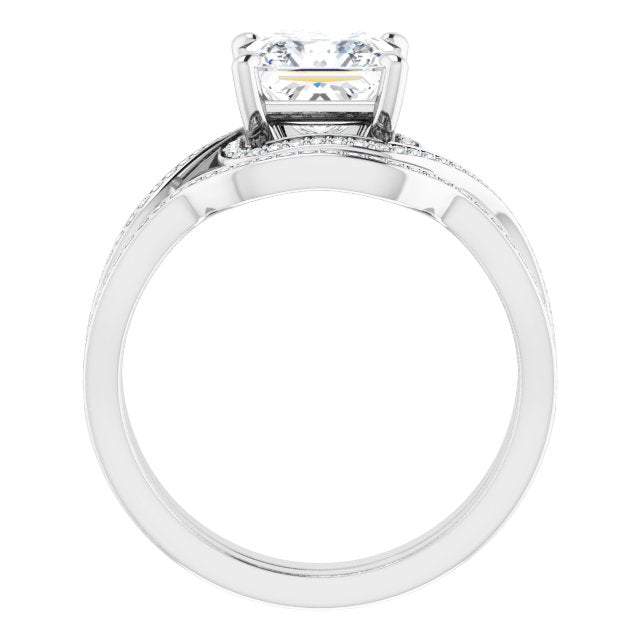 18K White Bypass Halo-Style Engagement Ring Mounting