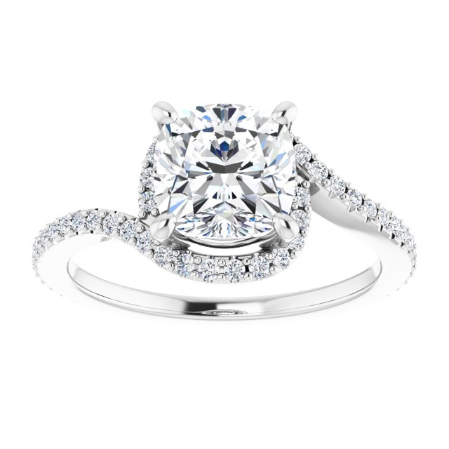 18K White Bypass Halo-Style Engagement Ring Mounting