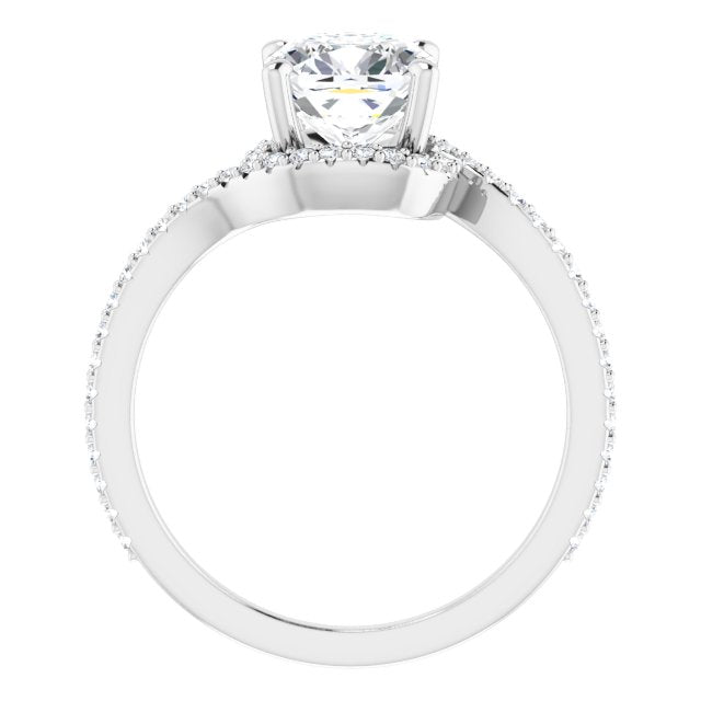 18K White Bypass Halo-Style Engagement Ring Mounting
