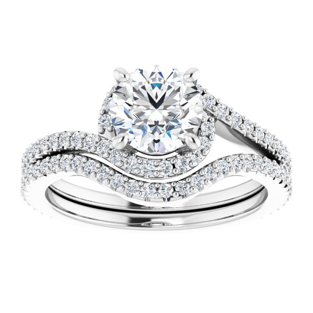 18K White Bypass Halo-Style Engagement Ring Mounting