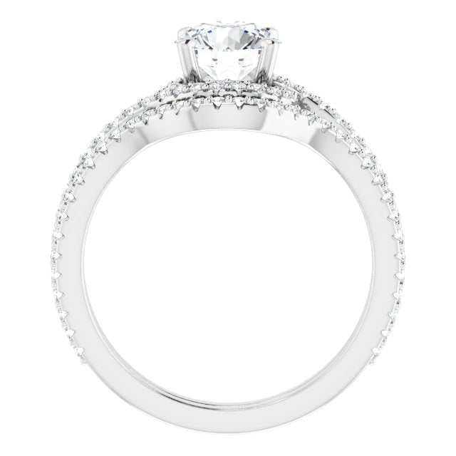 18K White Bypass Halo-Style Engagement Ring Mounting