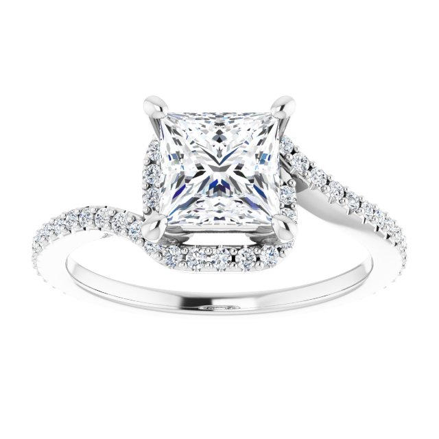 18K White Bypass Halo-Style Engagement Ring Mounting