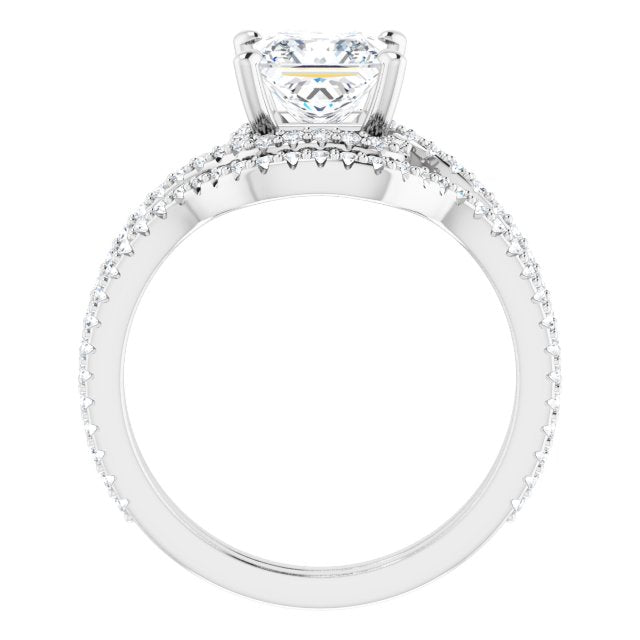 18K White Bypass Halo-Style Engagement Ring Mounting