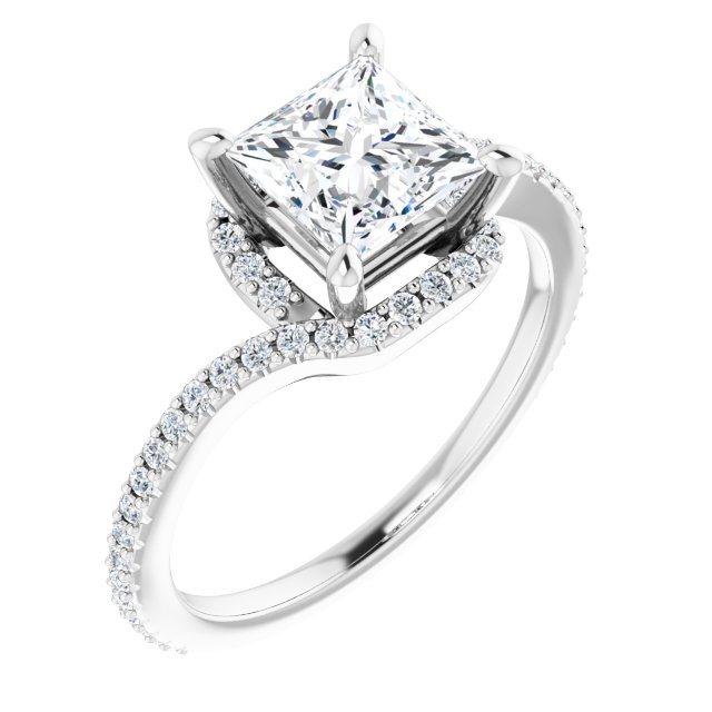 18K White Bypass Halo-Style Engagement Ring Mounting