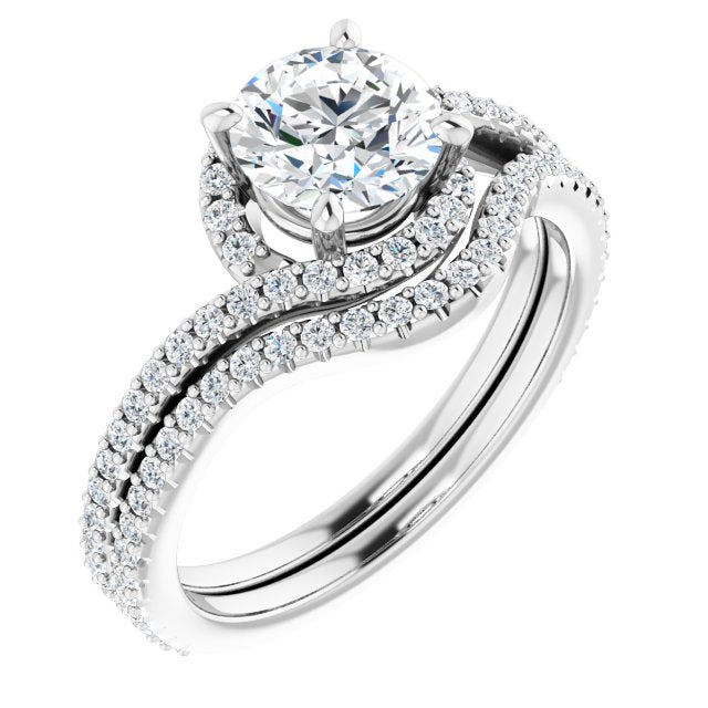 18K White Bypass Halo-Style Engagement Ring Mounting