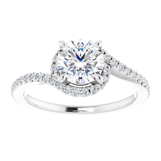 18K White Bypass Halo-Style Engagement Ring Mounting