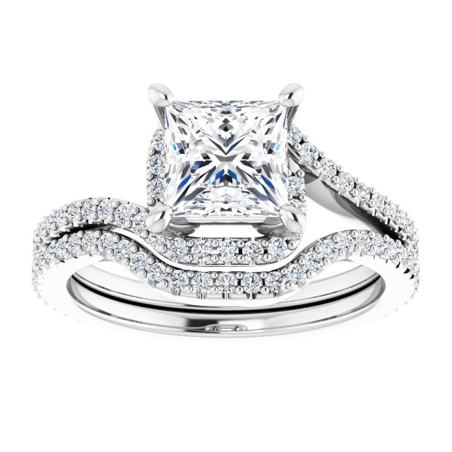 18K White Bypass Halo-Style Engagement Ring Mounting