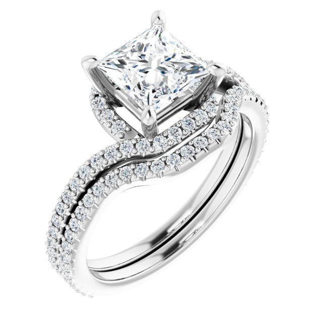 18K White Bypass Halo-Style Engagement Ring Mounting