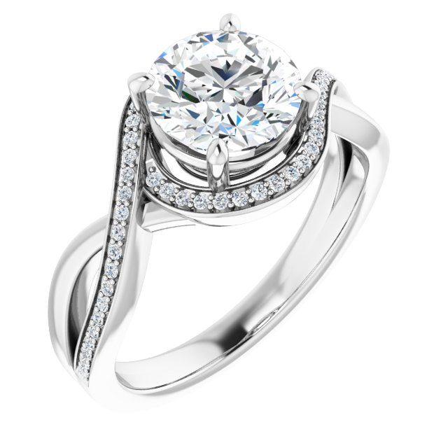 18K White Bypass Halo-Style Engagement Ring Mounting