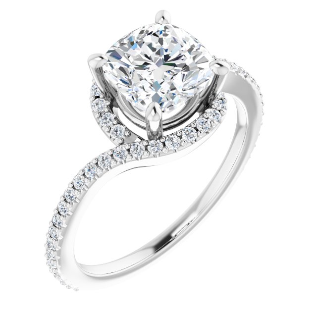 18K White Bypass Halo-Style Engagement Ring Mounting